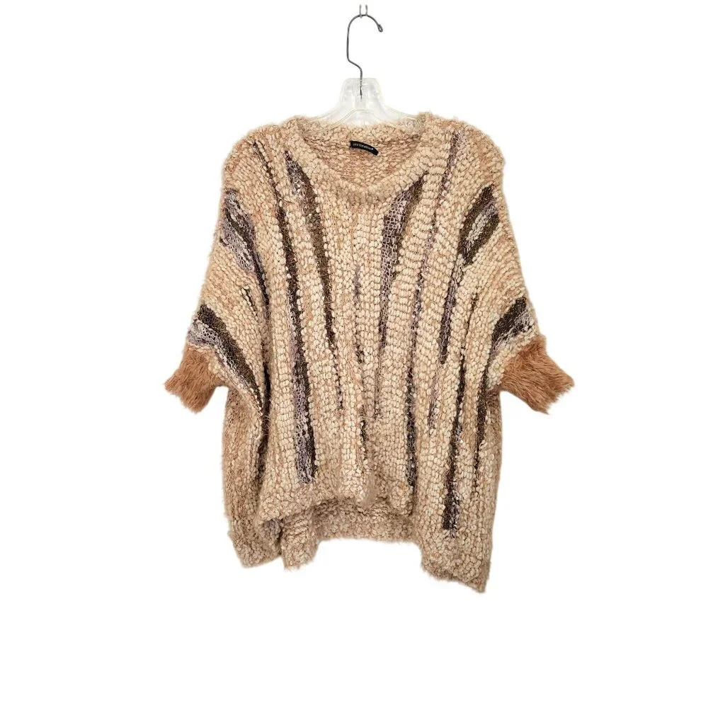 Textured Knit Poncho Sweater By Qed London S/M Acrylic & Polyester Blend Beige & - Picture 5 of 6